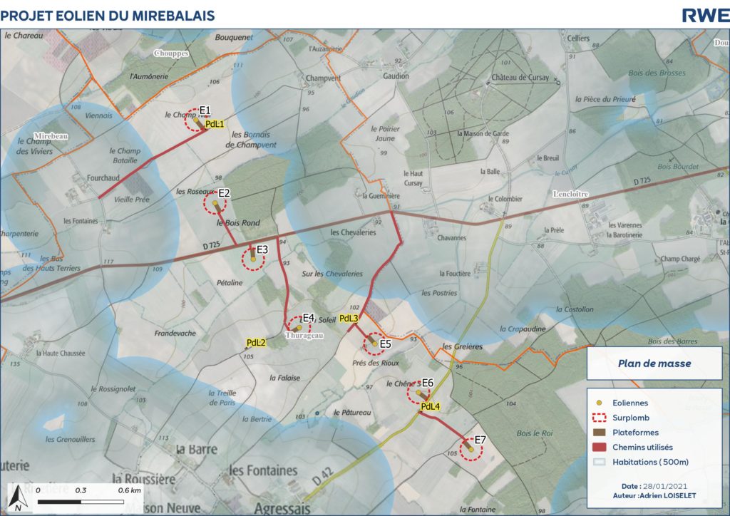 Carte d'implantation du projet éolien de Mirebalais